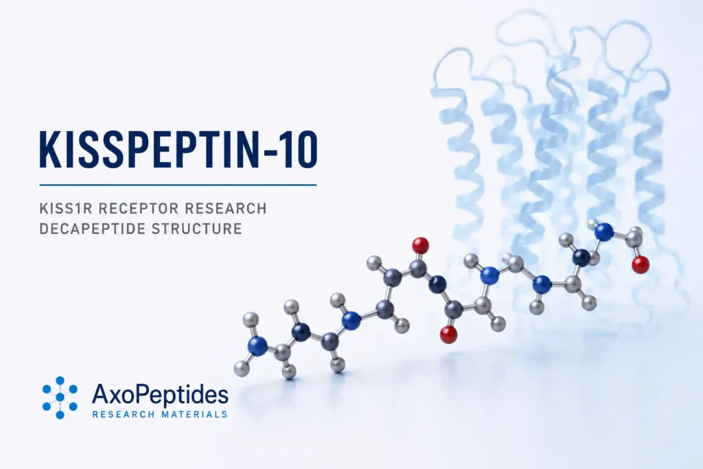 Kisspeptin-10 research overview showing decapeptide structure, KISS1R receptor research and molecular laboratory analysis