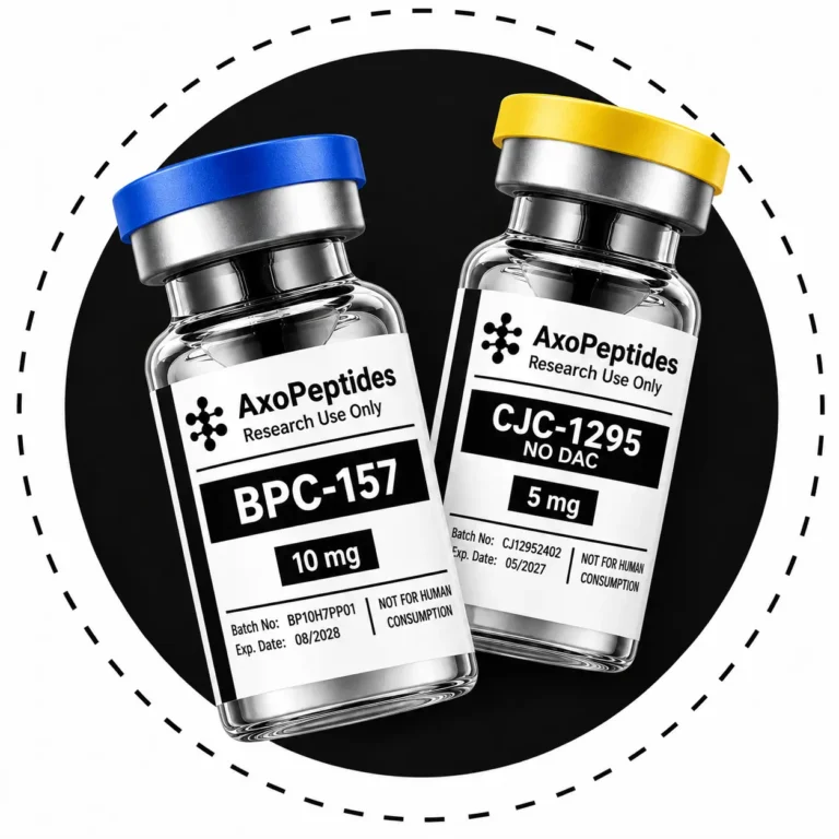 AxoPeptides BPC-157 and CJC-1295 No DAC research peptide vials for laboratory research use only
